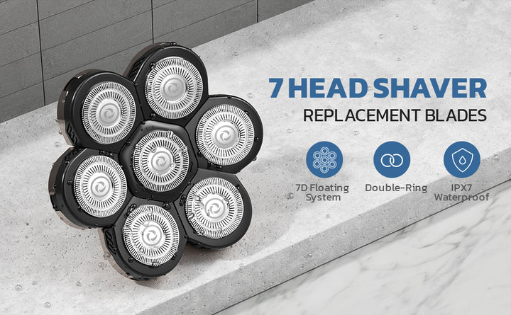 Vablee™ 7D Bald Shavers Replacement Heads - Its 7D flex floating heads rotate to follow the contours of your face, head, neck, and jaw, offering closer and cleaner trimming without skin irritation.