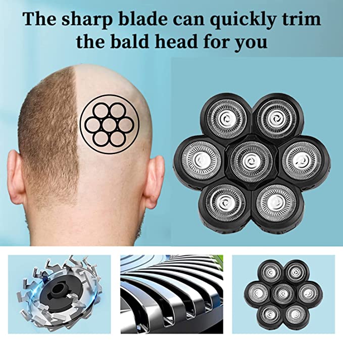 Vablee™ 7D Bald Shavers Replacement Heads - Its 7D flex floating heads rotate to follow the contours of your face, head, neck, and jaw, offering closer and cleaner trimming without skin irritation.